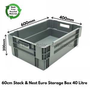 Standard Euro Box 60cm Solid Sides & Base 40 Litre